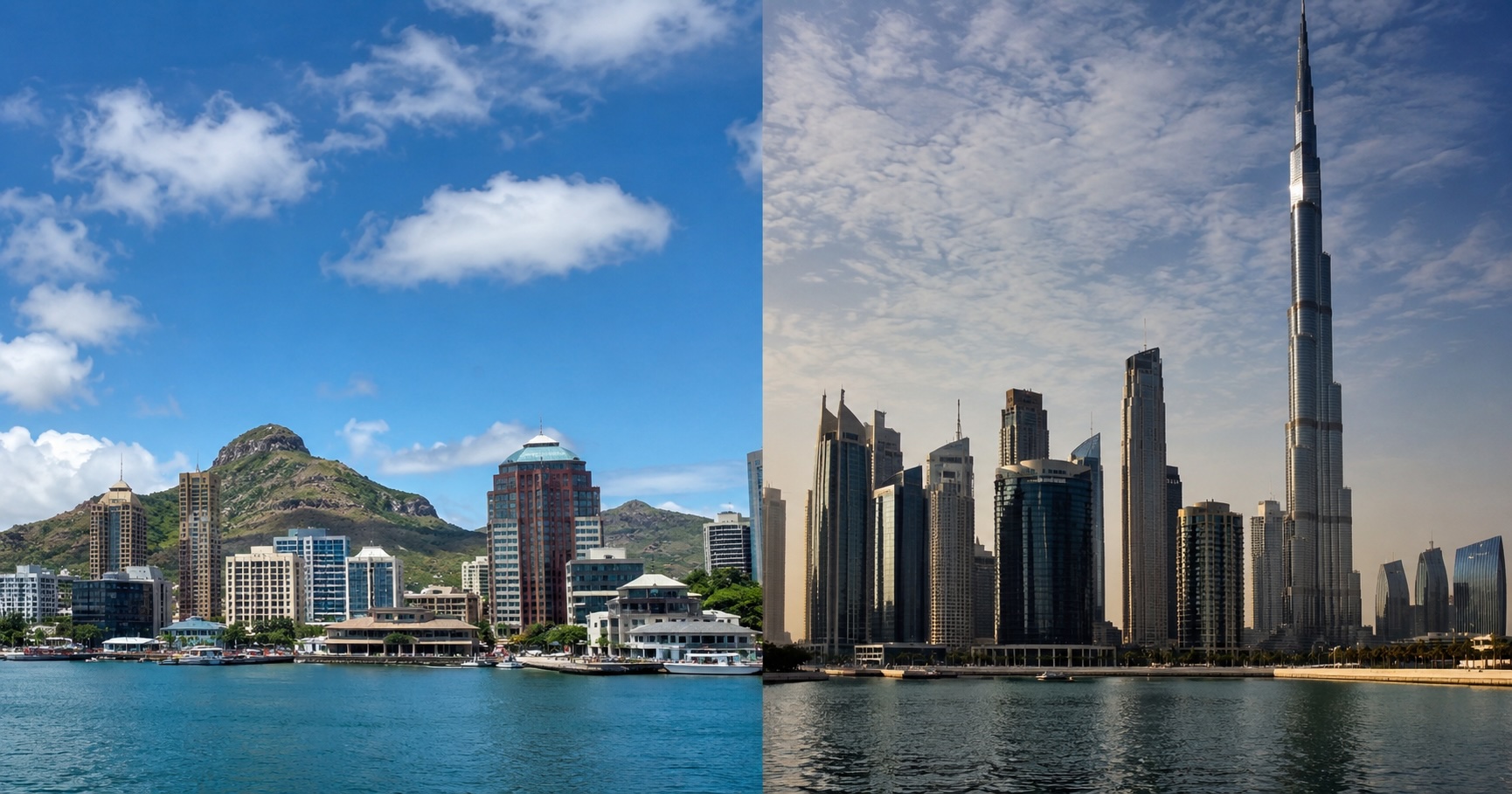 Vue panoramique d'un lagon mauricien premium évoquant le choix de destination internationale